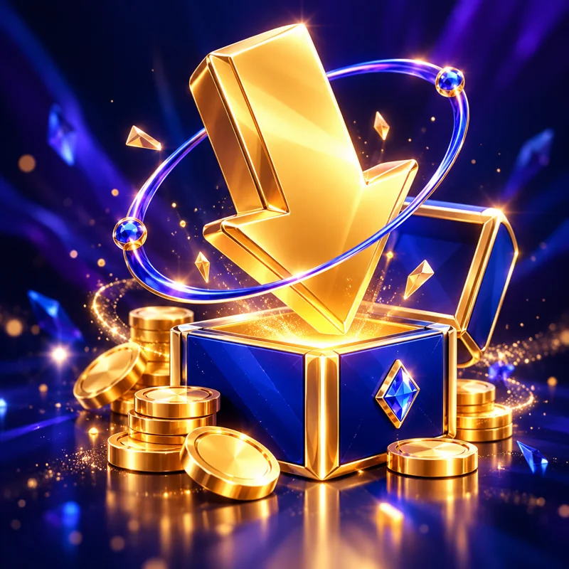 Golden download arrow and sapphire box