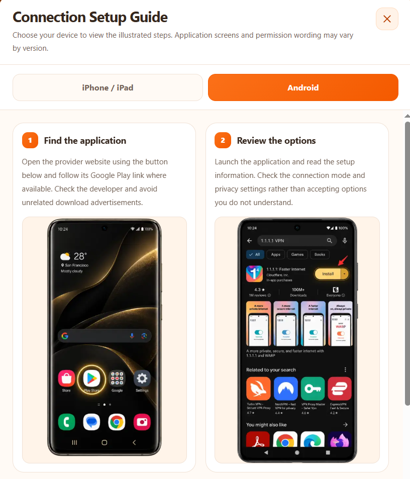 Android reference screen, step 1