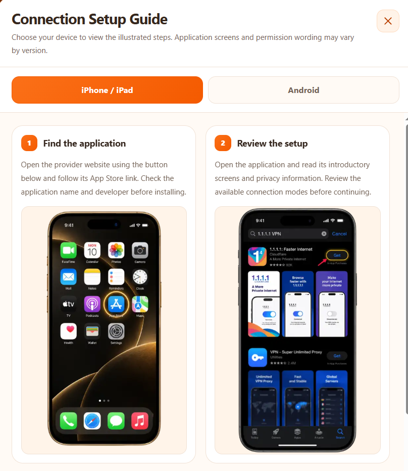 iOS reference screen, step 1